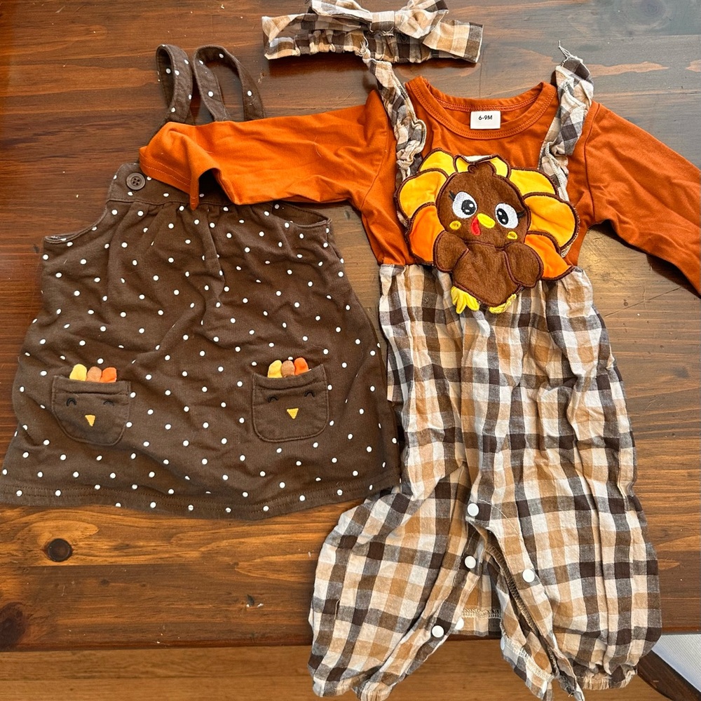 Kids Thanksgiving Turkey Costume Set - Orange and Brown
